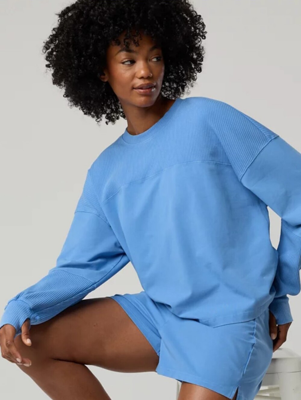 Aerie OFFLINE OG Cotton Crewneck T-Shirt Relaxed Blue Crewneck Sweatshirt